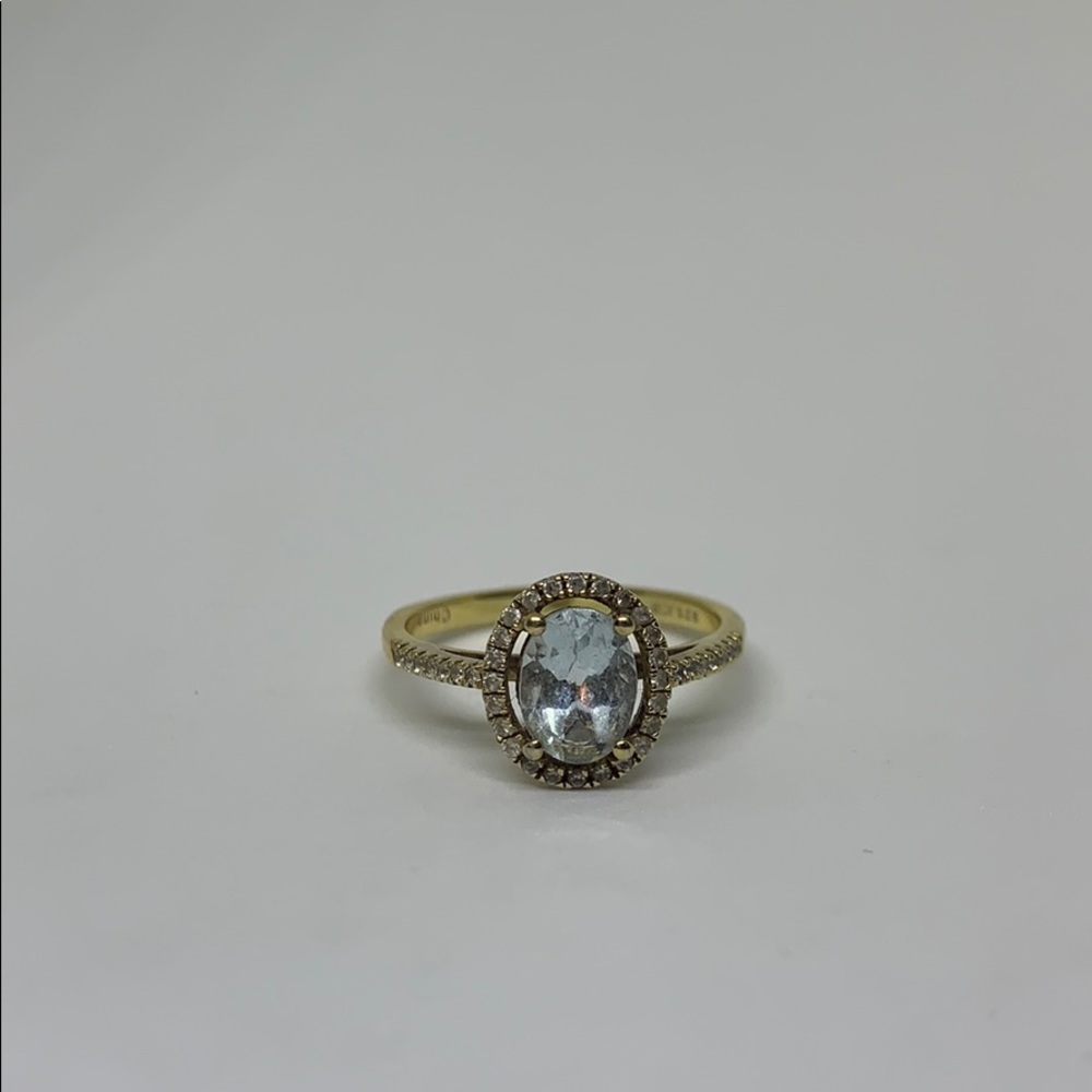 Icy Aquamarine + Zircon Halo Ring